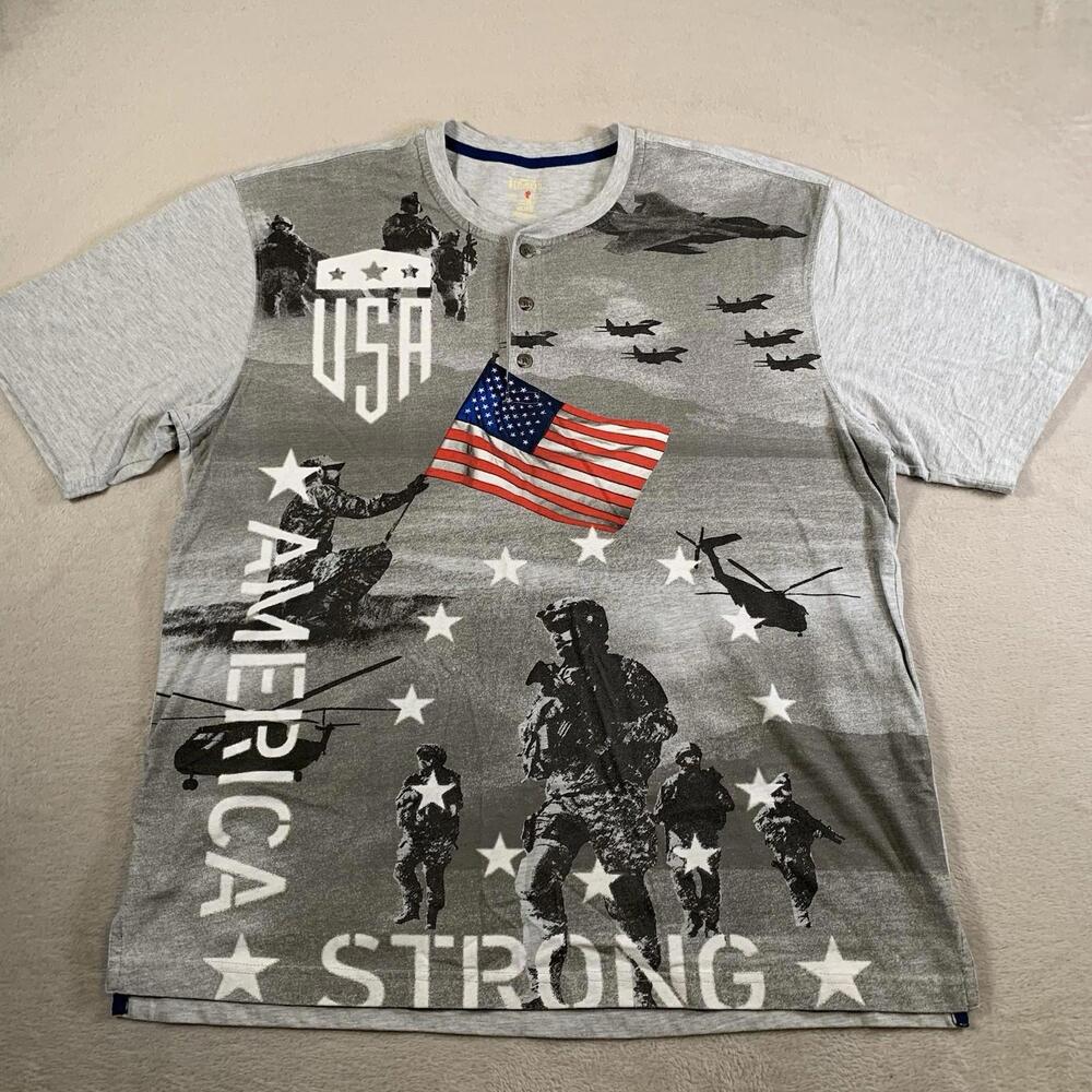Red Head USA Strong Patriotic Henley T-Shirt XL Military Graphic Flag Tee Mens‎